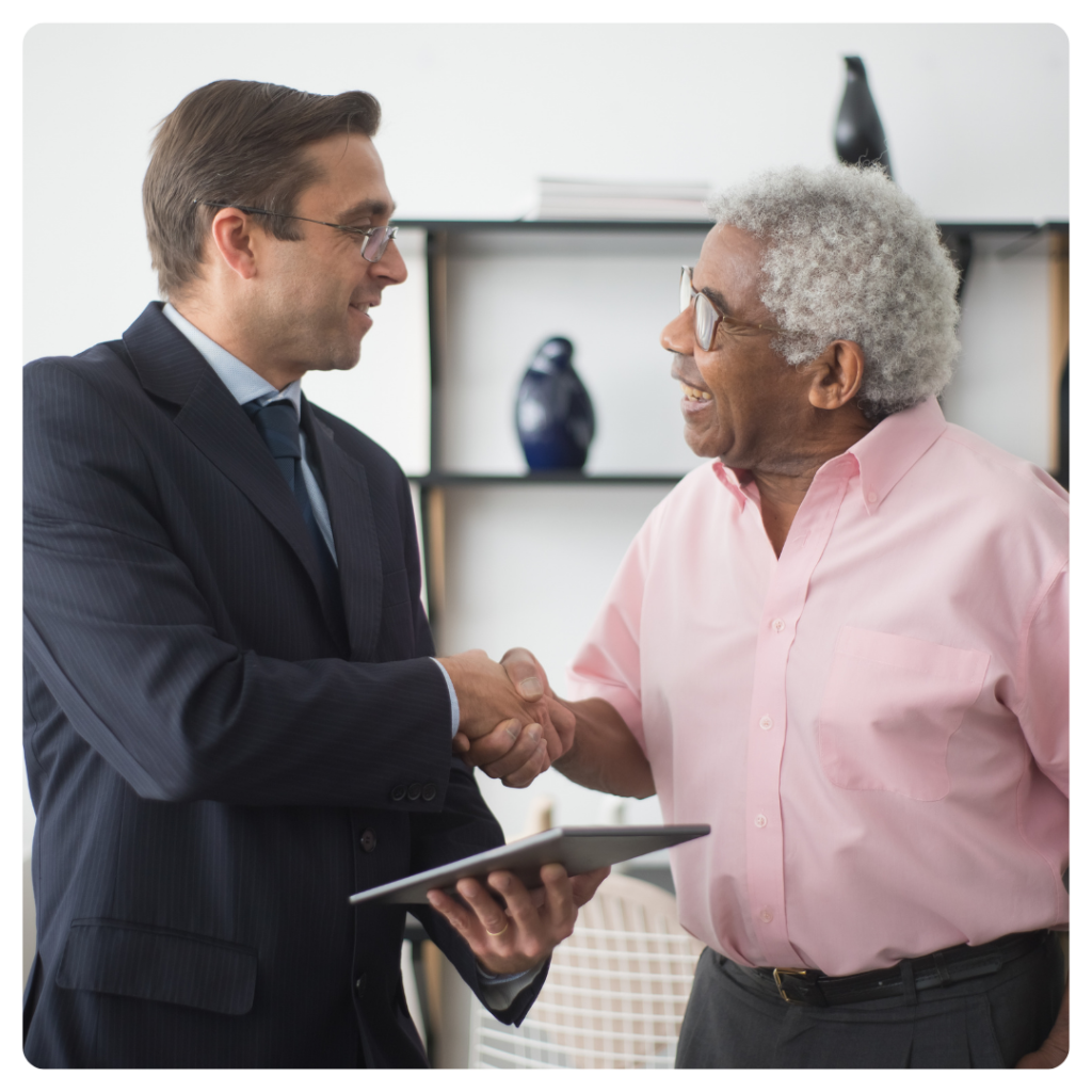 shaking hands with insurance man