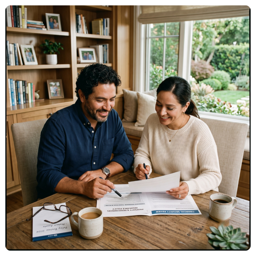 happy couple sitting at a table